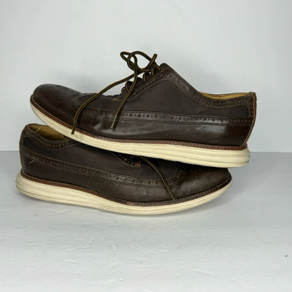 Cole Haan Grand O’s‎ Brown Leather And Fabric Wingtip Oxfords  Men’s Size 10 M - Picture 8 of 13